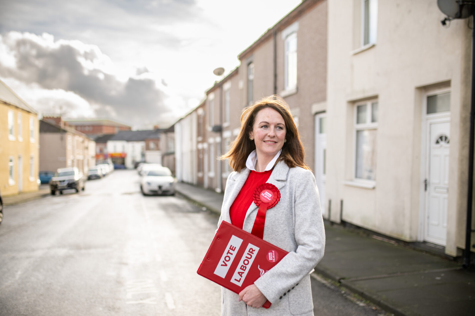 Lola McEvoy in Darlington with clipboard